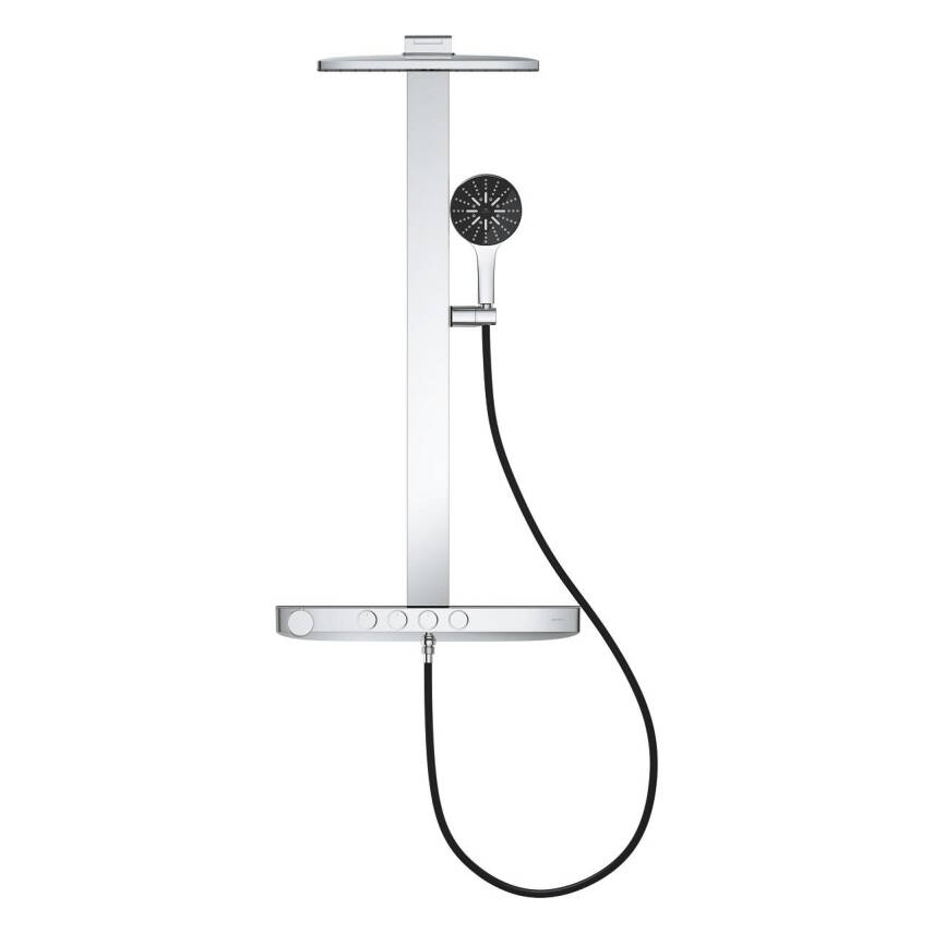 Grohe Rainshower Aqua Pure SmartControl Duş Sistemi, Duvara Monte, Termostatik Bataryalı Duş Kolonu, Siyah-Krom 100961KI00 - 3