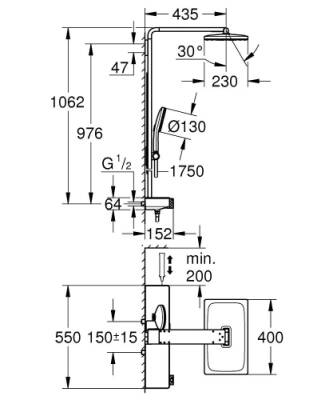 Grohe Rainshower Aqua Pure SmartControl Duş Sistemi, Duvara Monte, Termostatik Bataryalı Duş Kolonu, Siyah-Krom 100961KI00 - 5