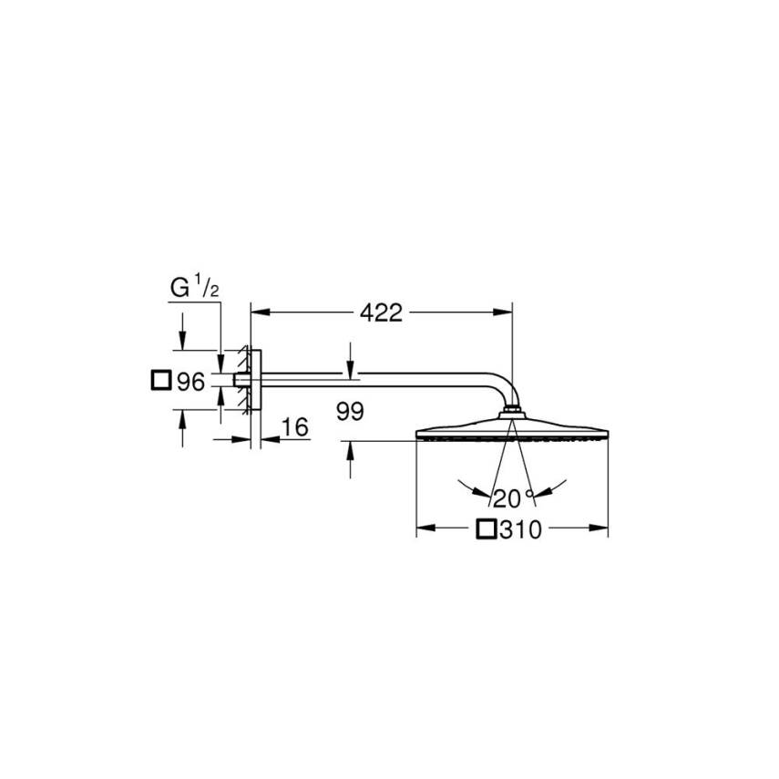 Grohe Rainshower Mono 310 Cube Tepe Duşu Seti 31 cm Tek Akışlı Fırçalı Sert Grafit 26564AL0 - 2