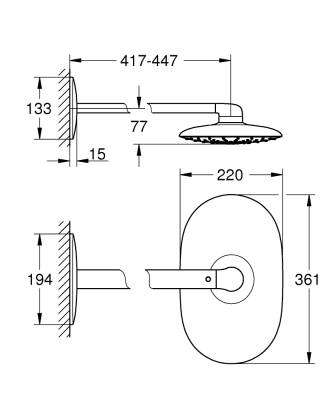 Grohe Rainshower Mono 360 Tepe Duşu Seti, 36 cm, Tek Fonksiyonlu Krom 26450000 - 2