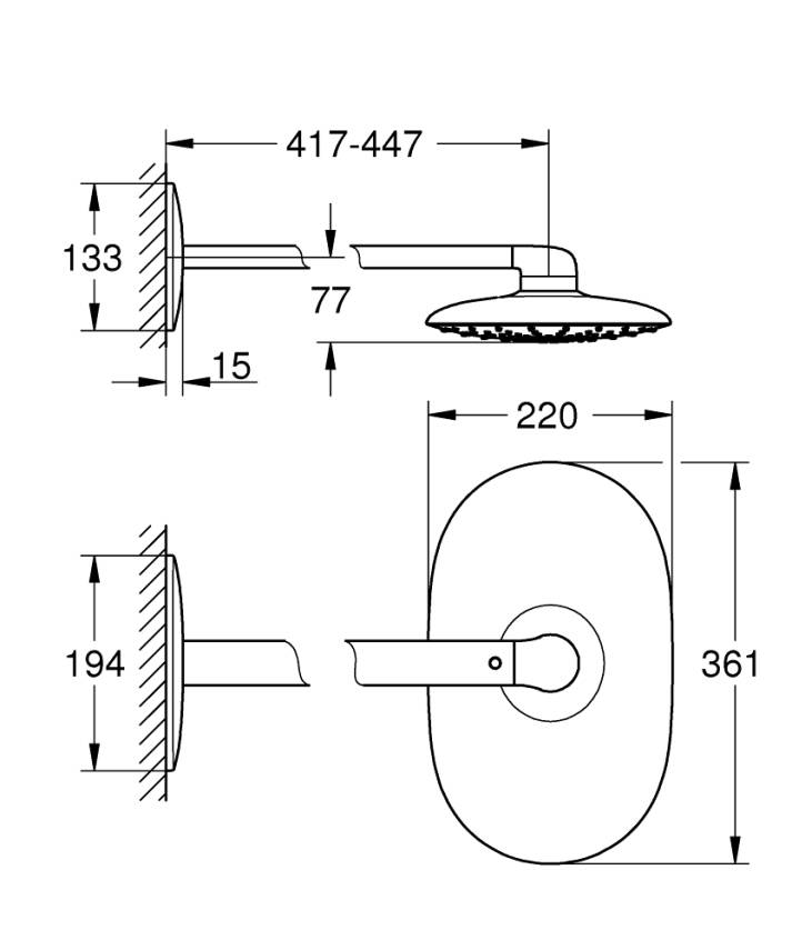 Grohe Rainshower Mono 360 Tepe Duşu Seti, 36 cm, Tek Fonksiyonlu Krom 26450000 - 2