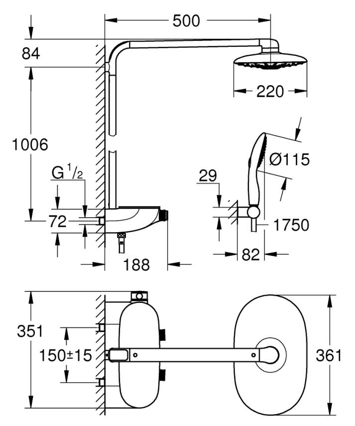 Grohe Rainshower SmartControl 360 DUO Termostatik Duş Bataryalı Duş Sistemi Krom 26250000 - 6