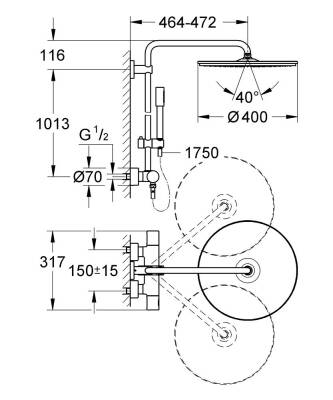 Grohe Rainshower System 400 Duvara Monte Termostatik Bataryalı Duş Kolonu Krom 27174001 - 2