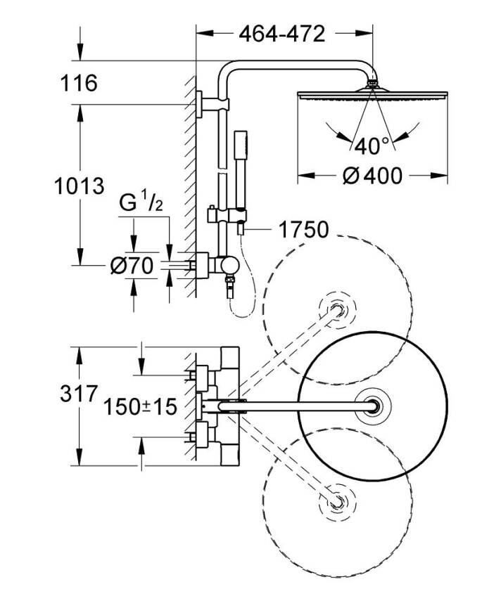 Grohe Rainshower System 400 Duvara Monte Termostatik Bataryalı Duş Kolonu Krom 27174001 - 2