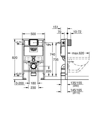 Grohe Rapid SL Gömme Rezervuar, Pnömatik, Duvar Önü Alçıpan Tipi, (Kısa - 82 Cm) 38526000 - 4