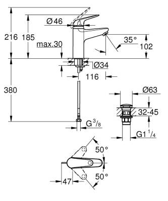 Grohe Swift Lavabo Bataryası (M-Boy) Krom 24327001 - 5