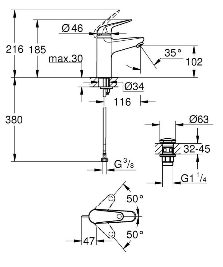 Grohe Swift Lavabo Bataryası (M-Boy) Krom 24327001 - 5