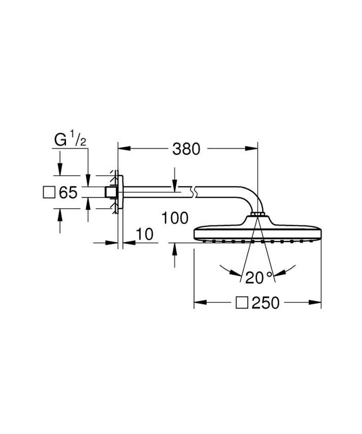 Grohe Tempesta 250 Kare Tepe Duşu Tek Akışlı, 25 cm (Duvardan Dirsek Dahil) Krom-Beyaz 26687000 - 5