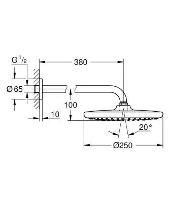 Grohe Tempesta 250 Yuvarlak Tepe Duşu Tek Akışlı 25 cm (Duvardan Dirsek Dahil) Mat Siyah 266682430 - 5