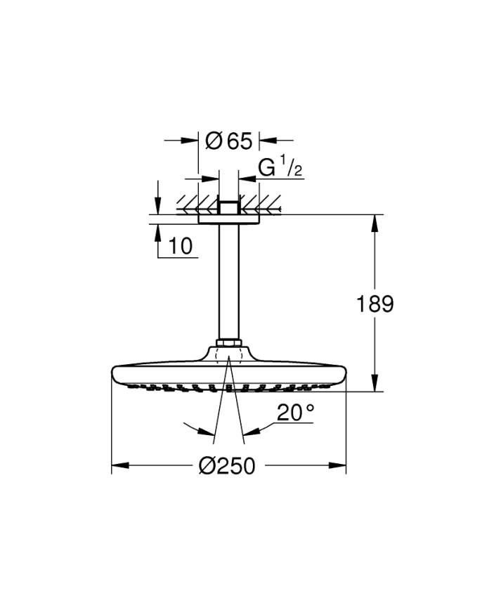 Grohe Tempesta 250 Yuvarlak Tepe Duşu Tek Akışlı 25 cm (Tavandan Dirsek Dahil) Mat Siyah 266692430 - 4