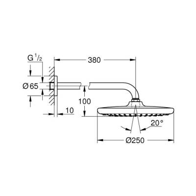 Grohe Tempesta 250 Yuvarlak Tepe Duşu Tek Fonksiyonlu, 25 cm (Duvardan Dirsek Dahil) Krom 26668000 - 5