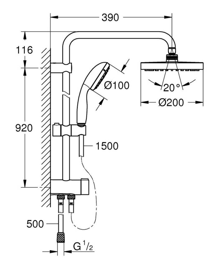 Grohe Tempesta System 200 Duvara Monte Duş Sistemi Krom 26452001 - 2