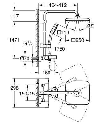 Grohe Tempesta System 250 Cube Duvara Monte Termostatik Banyo Bataryalı Duş Kolonu Mat Siyah 266912431 - 5