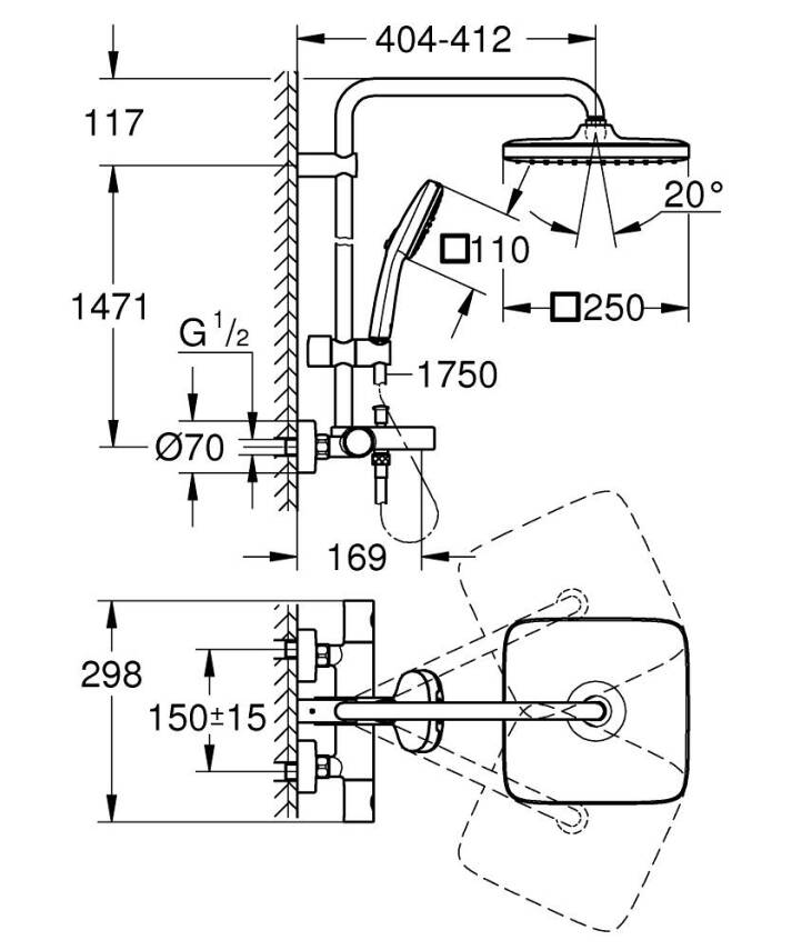 Grohe Tempesta System 250 Cube Duvara Monte Termostatik Banyo Bataryalı Duş Kolonu Mat Siyah 266912431 - 5