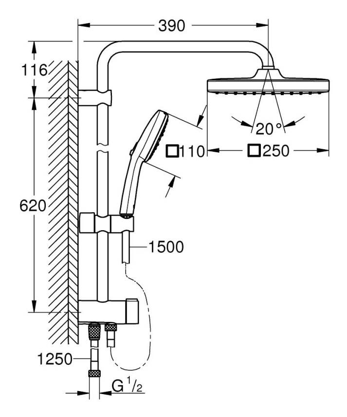 Grohe Tempesta System 250 Cube Kare Duş Başlıklı Duvara Monte Duş Sistemi Mat Siyah 269772431 - 5