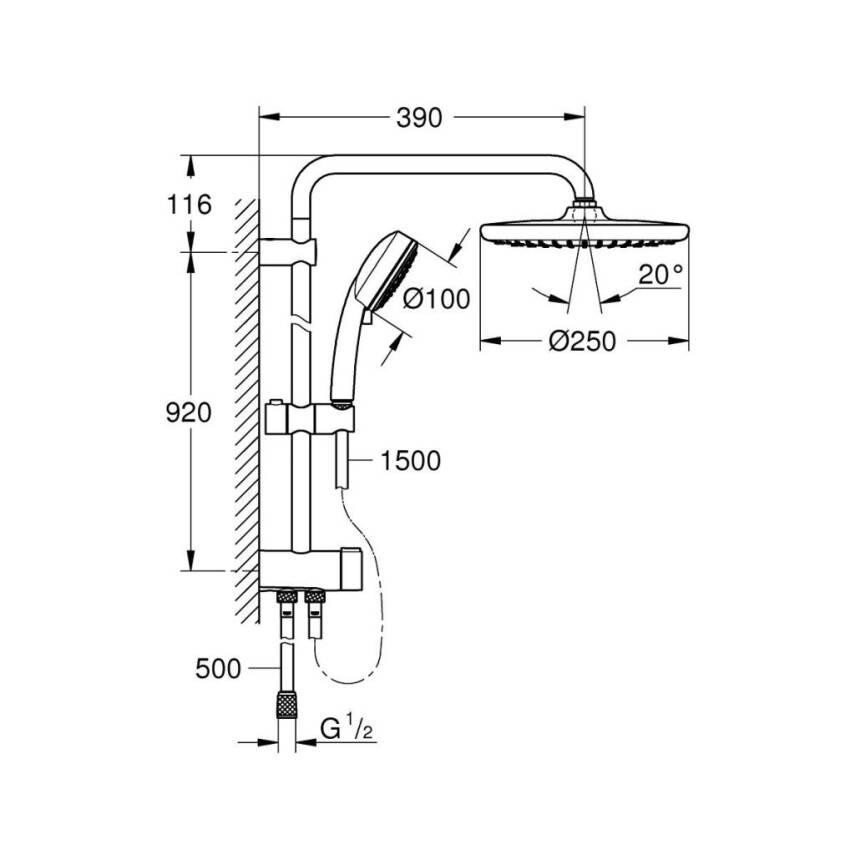 Grohe Tempesta System 250 Duvara Monte Duş Sistemi Yön Değiştiricili Krom-Beyaz 26675000 - 6