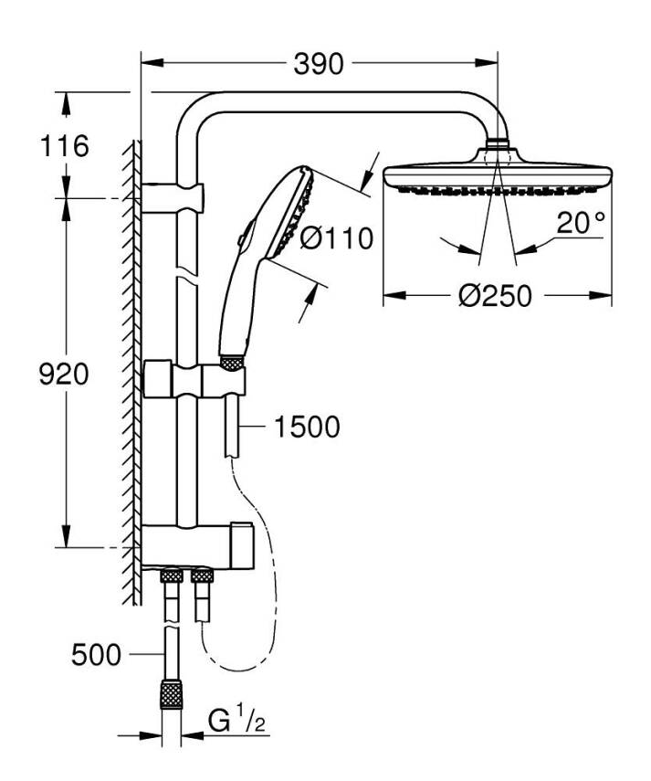 Grohe Tempesta System 250 Duvara Monte Duş Sistemi Yön Değiştiricili Krom-Beyaz 26675001 - 4