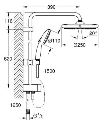 Grohe Tempesta System 250 Duvara Monte Duş Sistemi Yön Değiştiricili Mat Siyah 269802431 - 5