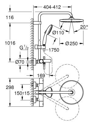 Grohe Tempesta System 250 Duvara Monte Termostatik Banyo Bataryalı Duş Kolonu Krom 26978001 - 4