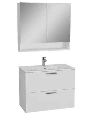 Vitra Banyo Dolabı Seti, Çekmeceli, Raflı Dolaplı Ayna 80 Cm, Parlak Beyaz 66050 - 1