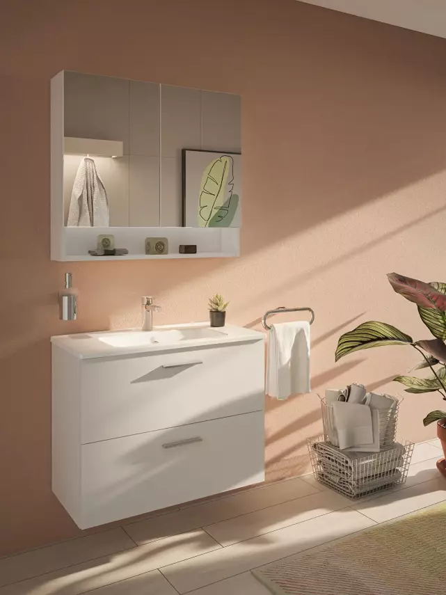 Vitra Banyo Dolabı Seti, Çekmeceli, Raflı Dolaplı Ayna 80 Cm, Parlak Beyaz 66050 - 2