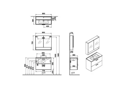 Vitra Banyo Dolabı Seti, Çekmeceli, Raflı Dolaplı Ayna 80 Cm, Parlak Beyaz 66050 - 3