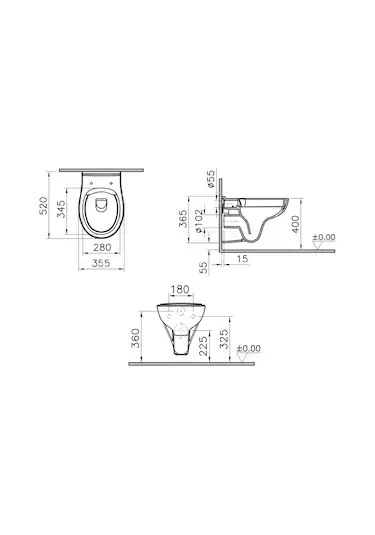 Vitra S20 Round Asma Klozet Smoothflush, 52 Cm Taharet Borulu, Beyaz - 2