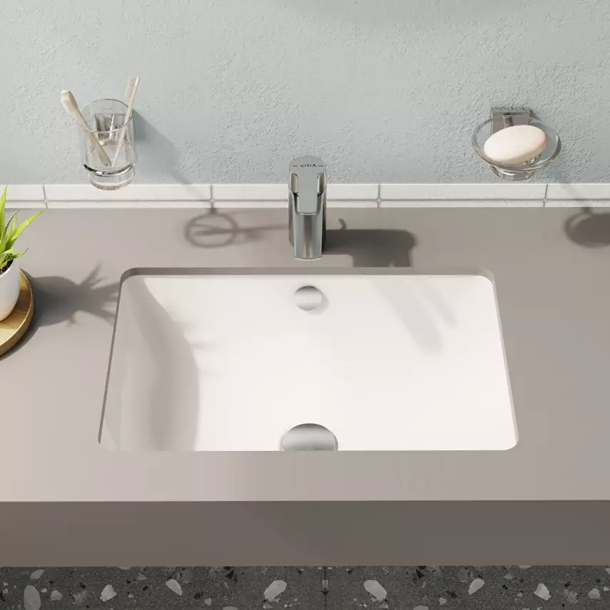 Vitra S20 Tezgahaltı Lavabo Dikdörtgen, 55X37 Cm Armatür Deliksiz, Su Taşma Delikli, Beyaz - 3