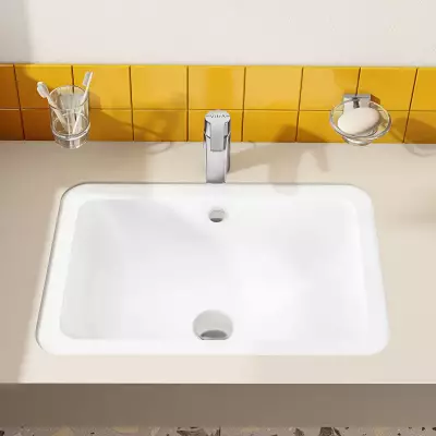 Vitra S20 Tezgahaltı Lavabo Dikdörtgen, 55X37 Cm Armatür Deliksiz, Su Taşma Delikli, Beyaz - 4