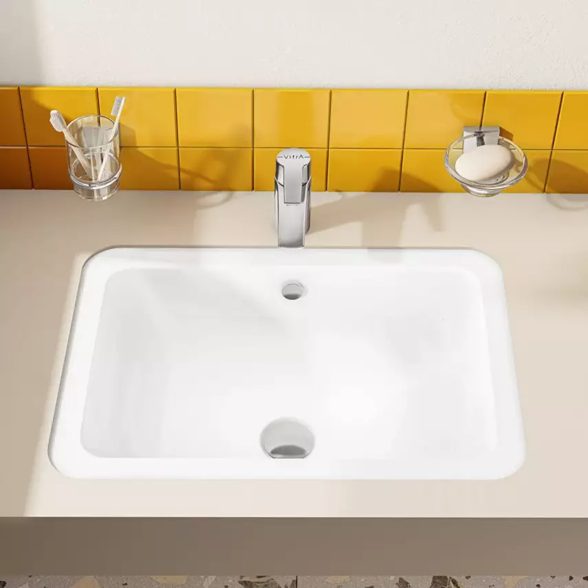 Vitra S20 Tezgahaltı Lavabo Dikdörtgen, 55X37 Cm Armatür Deliksiz, Su Taşma Delikli, Beyaz - 4