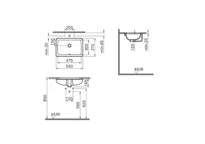 Vitra S20 Tezgahaltı Lavabo Dikdörtgen, 55X37 Cm Armatür Deliksiz, Su Taşma Delikli, Beyaz - 5
