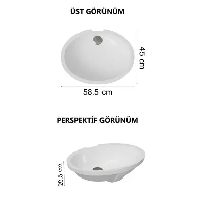 Vitra S20 Tezgahaltı Lavabo Oval, 60X45 Cm Armatür Deliksiz, Su Taşma Delikli, Beyaz - 5