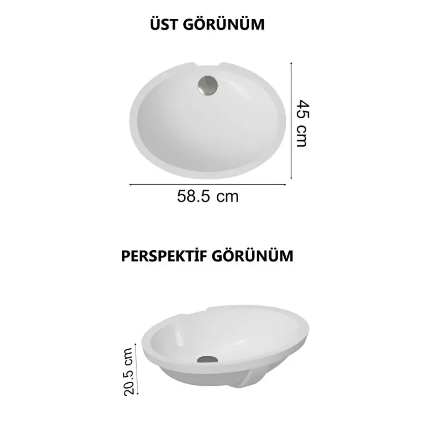 Vitra S20 Tezgahaltı Lavabo Oval, 60X45 Cm Armatür Deliksiz, Su Taşma Delikli, Beyaz - 5