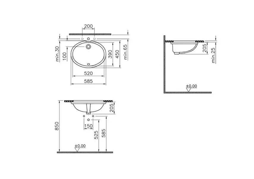 Vitra S20 Tezgahaltı Lavabo Oval, 60X45 Cm Armatür Deliksiz, Su Taşma Delikli, Beyaz - 6